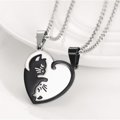 NL0055 Love Patchwork Black Cat Couple Necklace with Silver Chain NL0055 Love Patchwork Black Cat Couple Necklace with Silver Chain