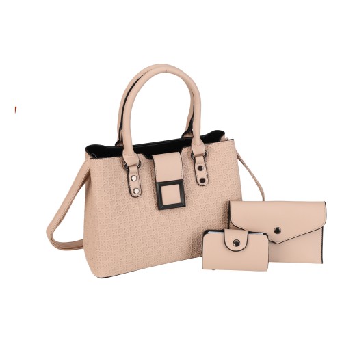 CT44945 APRICOT Urban Chic PU Leather Diamond Pattern Three-Piece Bag Set