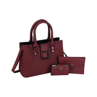 CT44945 RED Urban Chic PU Leather Diamond Pattern Three-Piece Bag Set