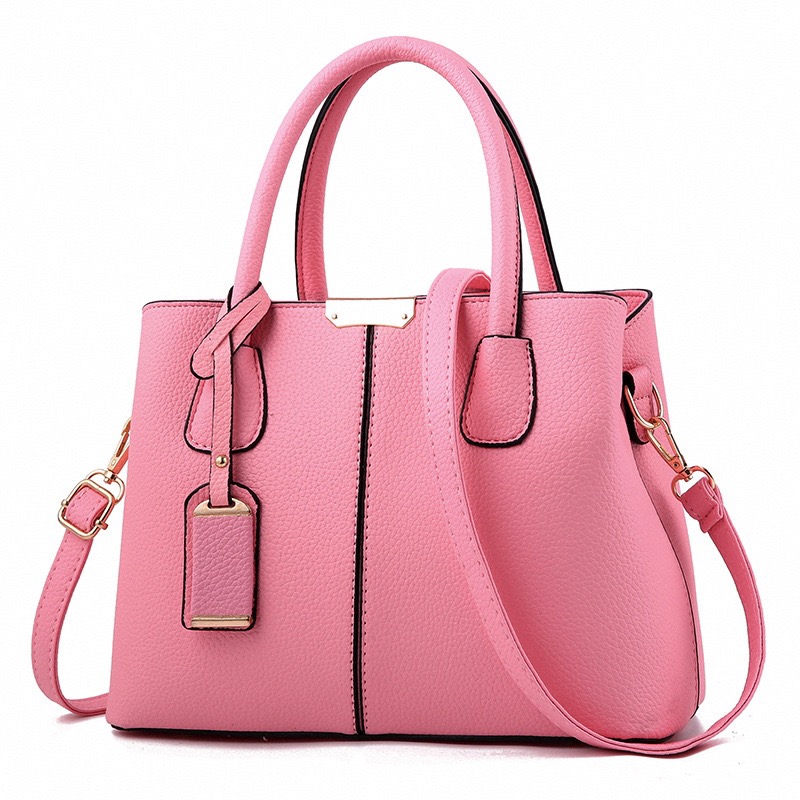 CT44936 PINK Chic PU Leather Handbag with Lychee Pattern