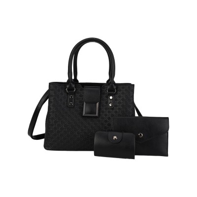 CT44945 BLACK Urban Chic PU Leather Diamond Pattern Three-Piece Bag Set