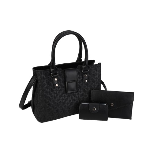 CT44945 BLACK Urban Chic PU Leather Diamond Pattern Three-Piece Bag Set
