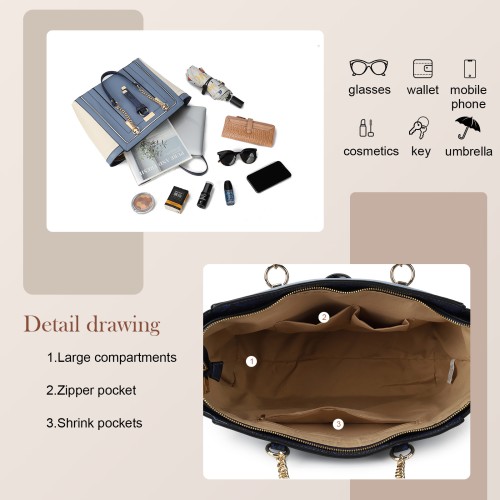 SY2217-BLUE - Women's new fashion snake print color matching handbag without purse