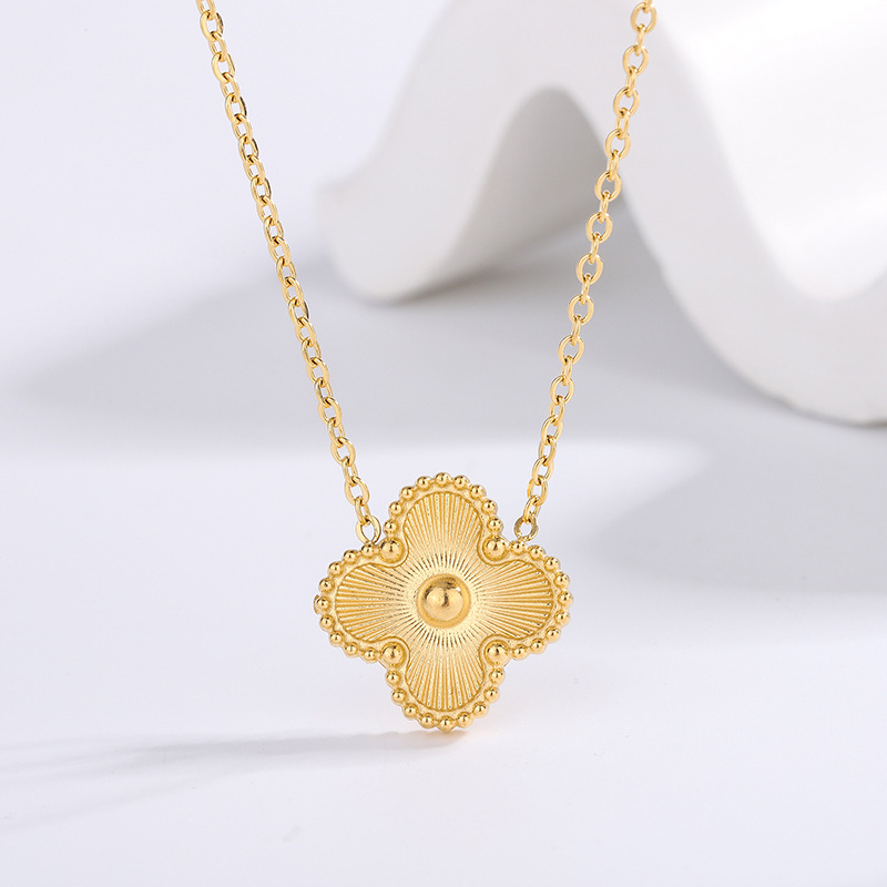 NL0042 GOLD Petals and Clover U-shaped Titanium Steel Necklace NL0042 GOLD Petals and Clover U-shaped Titanium Steel Necklace
