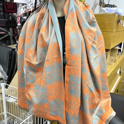 SF1507-orange-blue Cashmere Scarf With Symmetrical Threads Blended With Blocks SF1507-orange-blue Cashmere Scarf With Symmetrical Threads Blended With Blocks