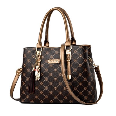 CT44942 GOLCOFFEE Vintage-Inspired Geometric Print PU Leather Tote Bag CT44942 GOLCOFFEE Vintage-Inspired Geometric Print PU Leather Tote Bag