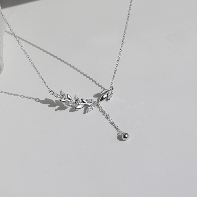 NL0041 Wheat Spike Necklace - Fresh Elegance with Leaf Design NL0041 Wheat Spike Necklace - Fresh Elegance with Leaf Design