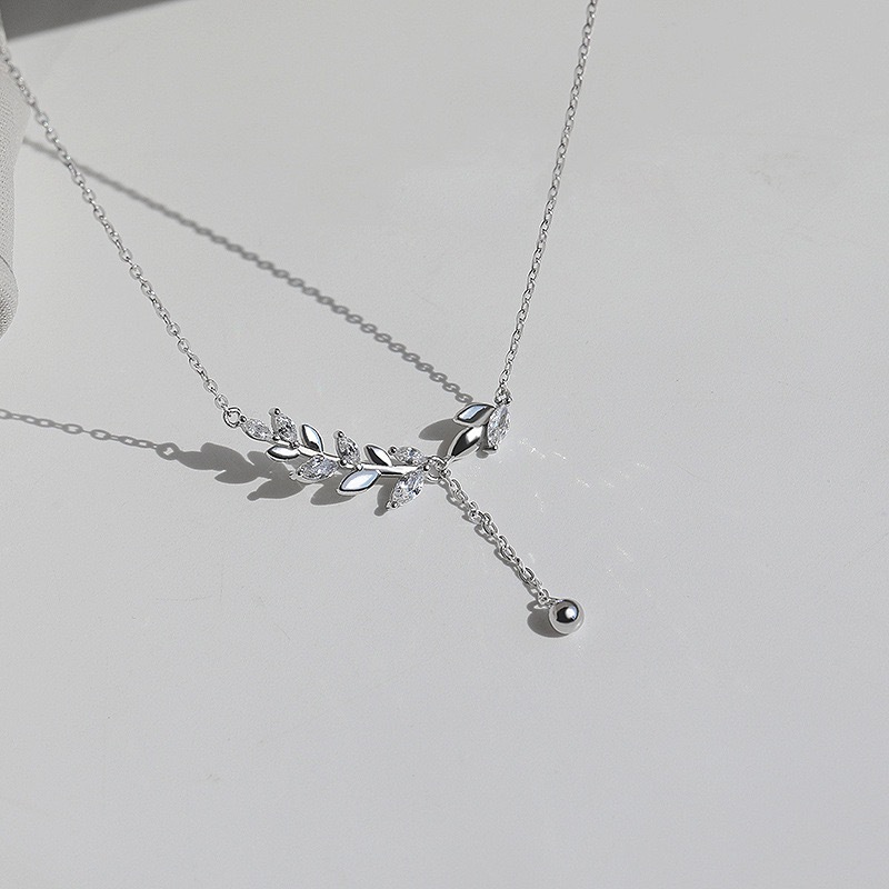 NL0041 Wheat Spike Necklace - Fresh Elegance with Leaf Design NL0041 Wheat Spike Necklace - Fresh Elegance with Leaf Design