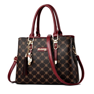 CT44942 REDCOFFEE Vintage-Inspired Geometric Print PU Leather Tote Bag CT44942 REDCOFFEE Vintage-Inspired Geometric Print PU Leather Tote Bag