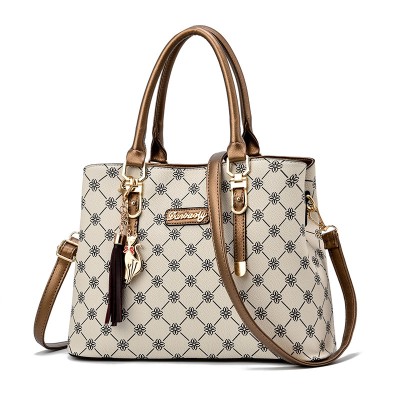 CT44942 GOLBEIGE Vintage-Inspired Geometric Print PU Leather Tote Bag CT44942 GOLBEIGE Vintage-Inspired Geometric Print PU Leather Tote Bag