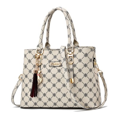CT44942 BEIBEIGE Vintage-Inspired Geometric Print PU Leather Tote Bag CT44942 BEIBEIGE Vintage-Inspired Geometric Print PU Leather Tote Bag