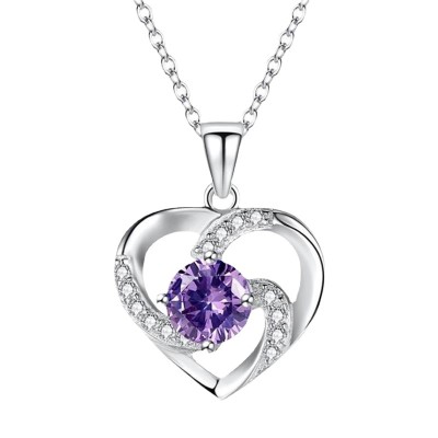 NL0051 Purple Heart-shaped Earrings with White Zircon NL0051 Purple Heart-shaped Earrings with White Zircon