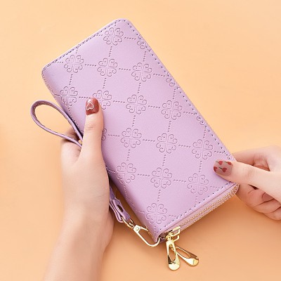 LB02851-PURPLE Sunflower Double-Zip Wallet LB02851-PURPLE Sunflower Double-Zip Wallet