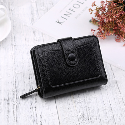 LB02848 BLACK Ladies' Simple PU Leather Short Zipper Purse LB02848 BLACK Ladies' Simple PU Leather Short Zipper Purse