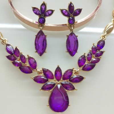 NL0024 Women's Earrings and Necklace Set - Purple NL0024 Women's Earrings and Necklace Set - Purple