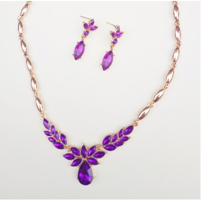 NL0024 Women's Earrings and Necklace Set - Purple NL0024 Women's Earrings and Necklace Set - Purple