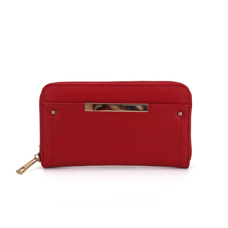 LB00620 RED - Fashion Long Wallet With Studs Decoration