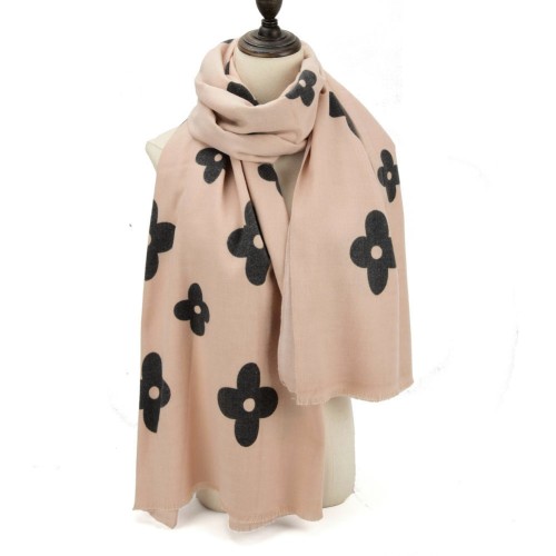 SF1214-2-PINK Floral Pattern Fashion Cashmere Scarf