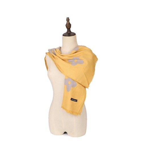 SF1214-2-YELLOW Floral Pattern Fashion Cashmere Scarf