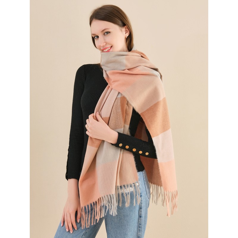 SF1256-1BRN Oversize Autumn & Winter Warm Checkered Scarf