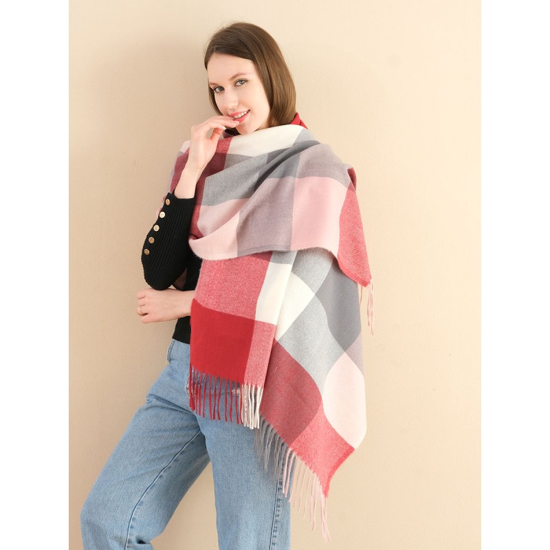 SF1256-1RED Oversize Autumn & Winter Warm Checkered Scarf