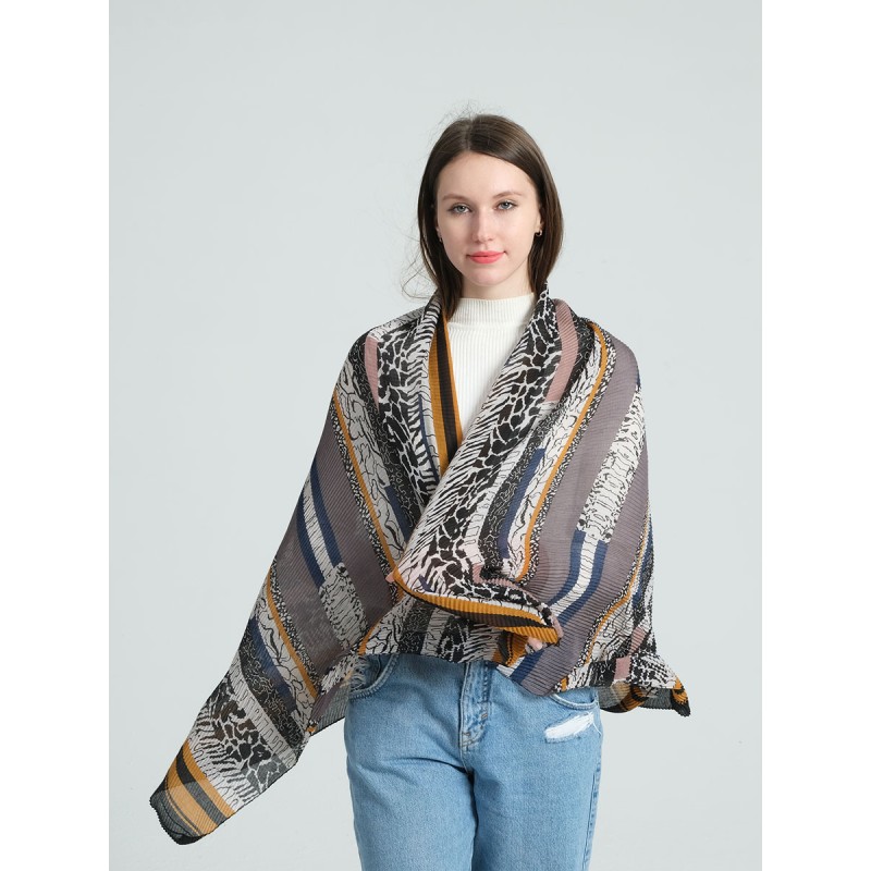 SF1286-BLACK Woman Fashion Style Shawl With Bark Texture