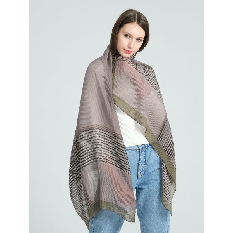 SF1288-GREEN Large Lady Houndstooth Pleated Shawl Supersoft
