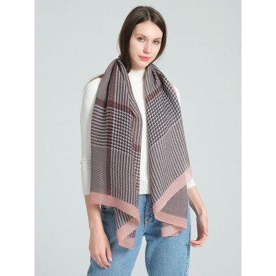 SF1288-PINK Latest Fashion Style Houndstooth Pleated Scarf