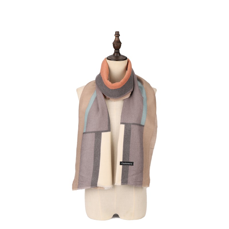 SF1334-BEIGE Newest Style Scarf With Colorful Vertical Stripes Cashmere
