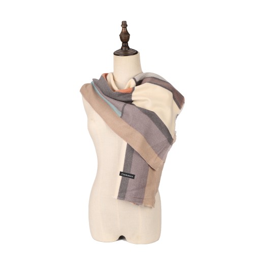SF1334-BEIGE Newest Style Scarf With Colorful Vertical Stripes Cashmere