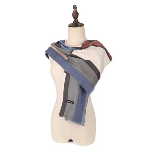 SF1334-BLUE Newest Style Scarf With Colorful Vertical Stripes Cashmere