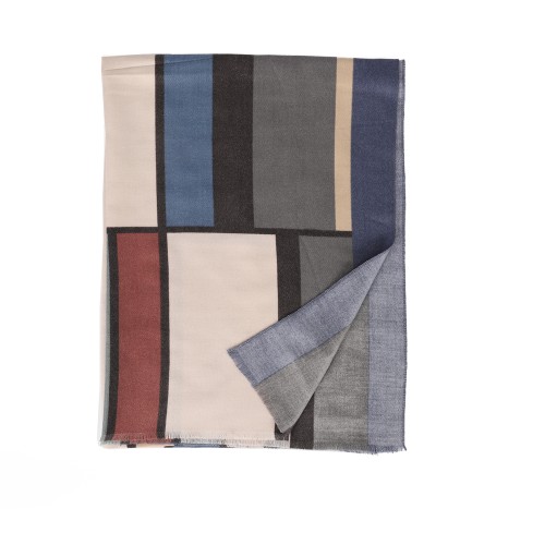 SF1334-BLUE Newest Style Scarf With Colorful Vertical Stripes Cashmere