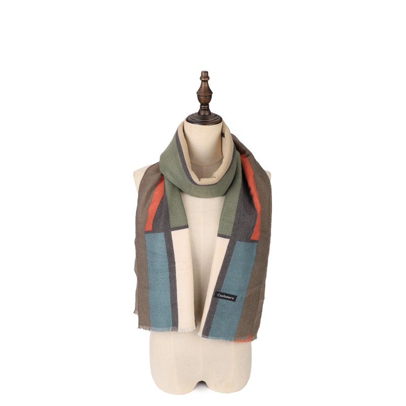 SF1334-GREEN Newest Style Scarf With Colorful Vertical Stripes Cashmere