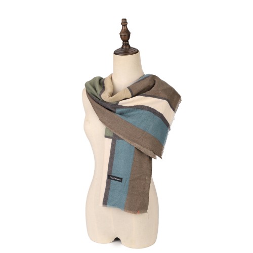 SF1334-GREEN Newest Style Scarf With Colorful Vertical Stripes Cashmere