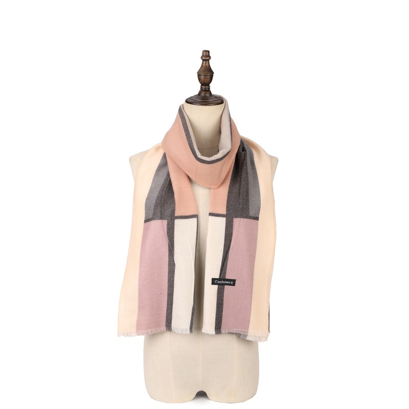 SF1334-KHAKI Newest Style Scarf With Colorful Vertical Stripes Cashmere
