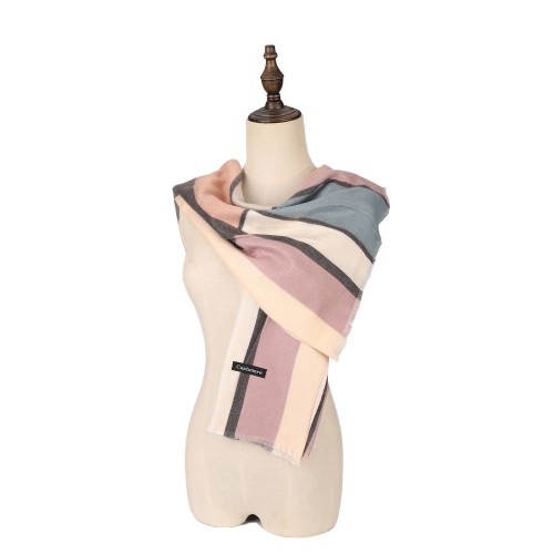 SF1334-KHAKI Newest Style Scarf With Colorful Vertical Stripes Cashmere