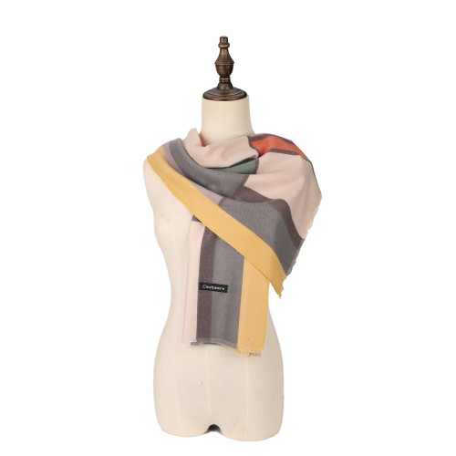 SF1334-YELLOW Newest Style Scarf With Colorful Vertical Stripes Cashmere