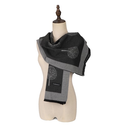SF1404 GREY Cashmere Scarf With Dandelion Design