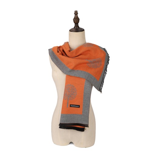 SF1404 ORANGE Cashmere Scarf With Dandelion Design