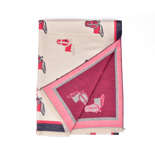 SF1500-RED Cashmere Scarf With A Horse Head Pattern