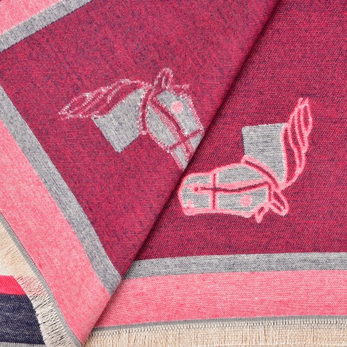 SF1500-RED Cashmere Scarf With A Horse Head Pattern