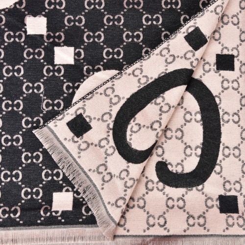 SF1501-BLACK Cashmere Scarf With A Symmetrical 'C' Pattern