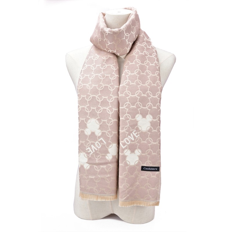 SF1503-BROWN Cashmere Scarf With Mickey Print