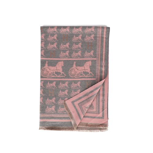 SF1504-GREY Cashmere Scarf With Horse-Drawn Carriage Pattern