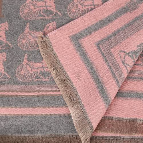 SF1504-GREY Cashmere Scarf With Horse-Drawn Carriage Pattern