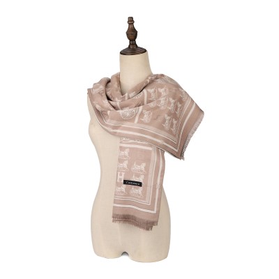 SF1504-KHAKI Cashmere Scarf With Horse-Drawn Carriage Pattern