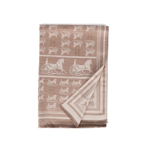 SF1504-KHAKI Cashmere Scarf With Horse-Drawn Carriage Pattern