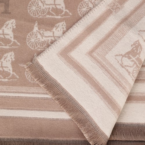 SF1504-KHAKI Cashmere Scarf With Horse-Drawn Carriage Pattern