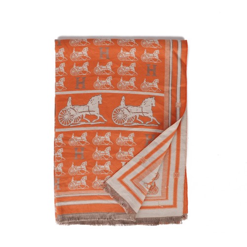 SF1504-ORANGE Cashmere Scarf With Horse-Drawn Carriage Pattern