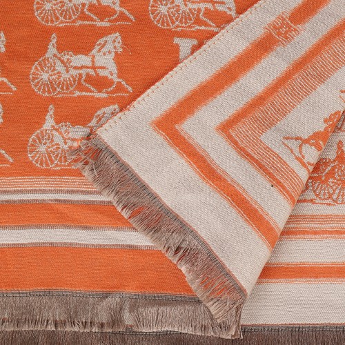 SF1504-ORANGE Cashmere Scarf With Horse-Drawn Carriage Pattern